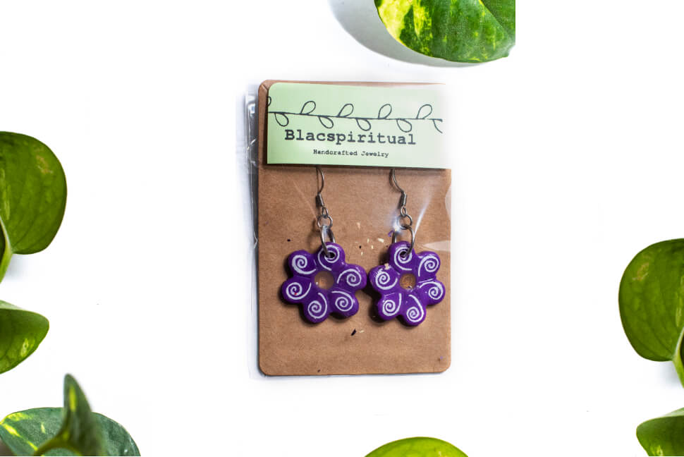 Spiral Flower Power Earrings | Dark Purple - Blackbird Infoshop