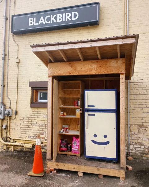 A Community Fridge and Pantry housed outside of Blackbird Infoshop & Café, 587 Abbel Street in Kingston NY.