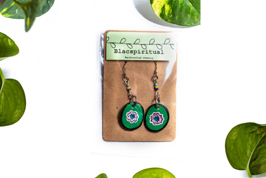 Flower Power Clay Earrings | Green - Blackbird Infoshop